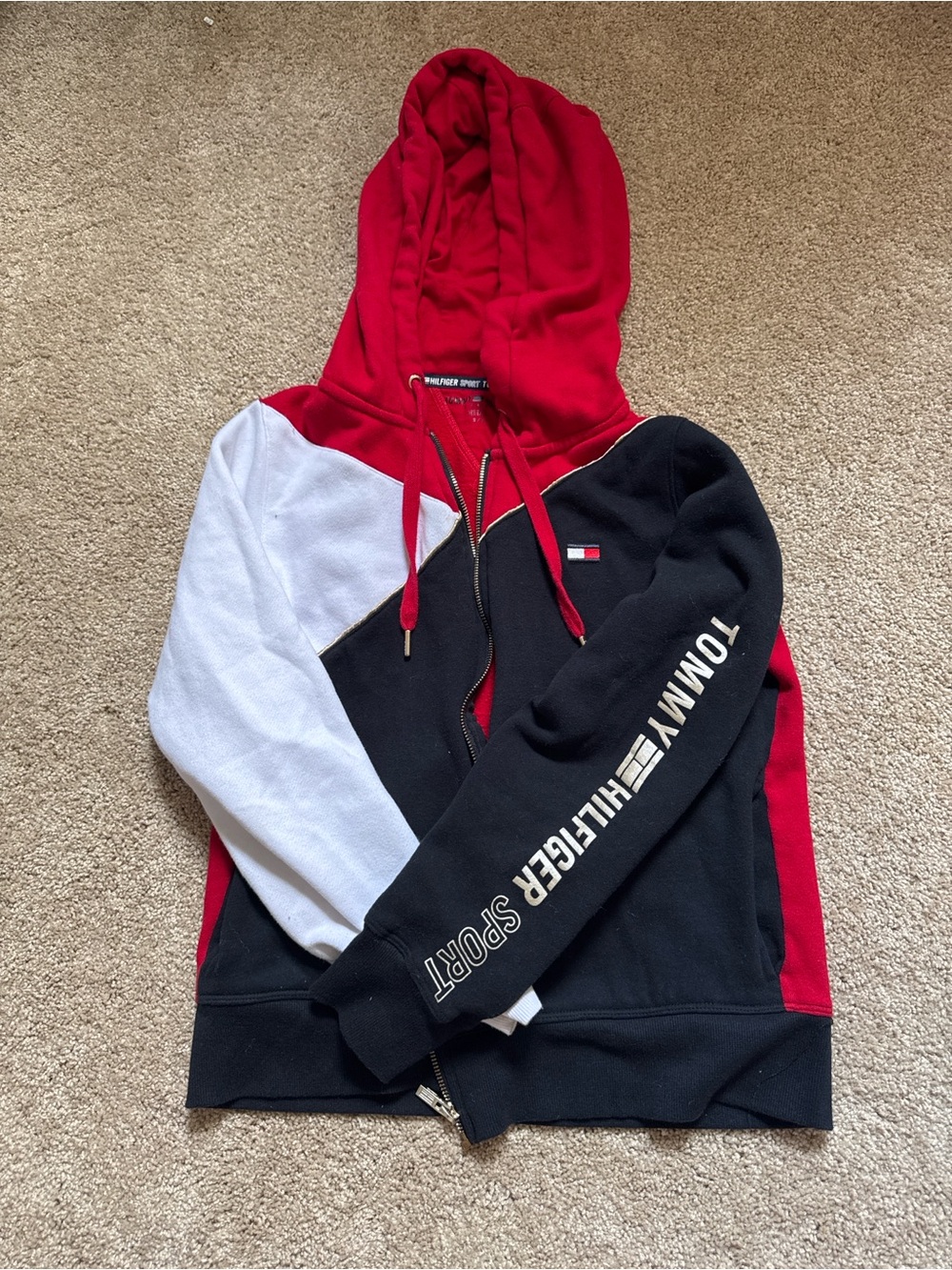 Tommy Hilfiger sport Red, Black & White Colorblock Hoodie